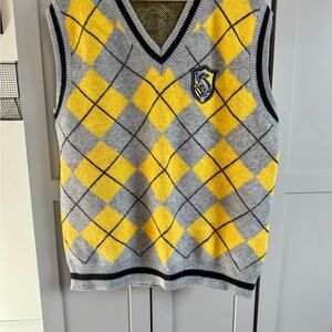 Hufflepuff Gray and Yellow Argyle Sweater Vest